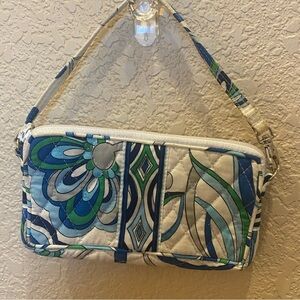 Vera Bradley mini bag purse blue and white wristlet zip closure